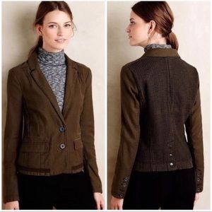 ANTHRO Hei Hei Delaine Houndstooth Blazer Size 4 Olive Green Jacket